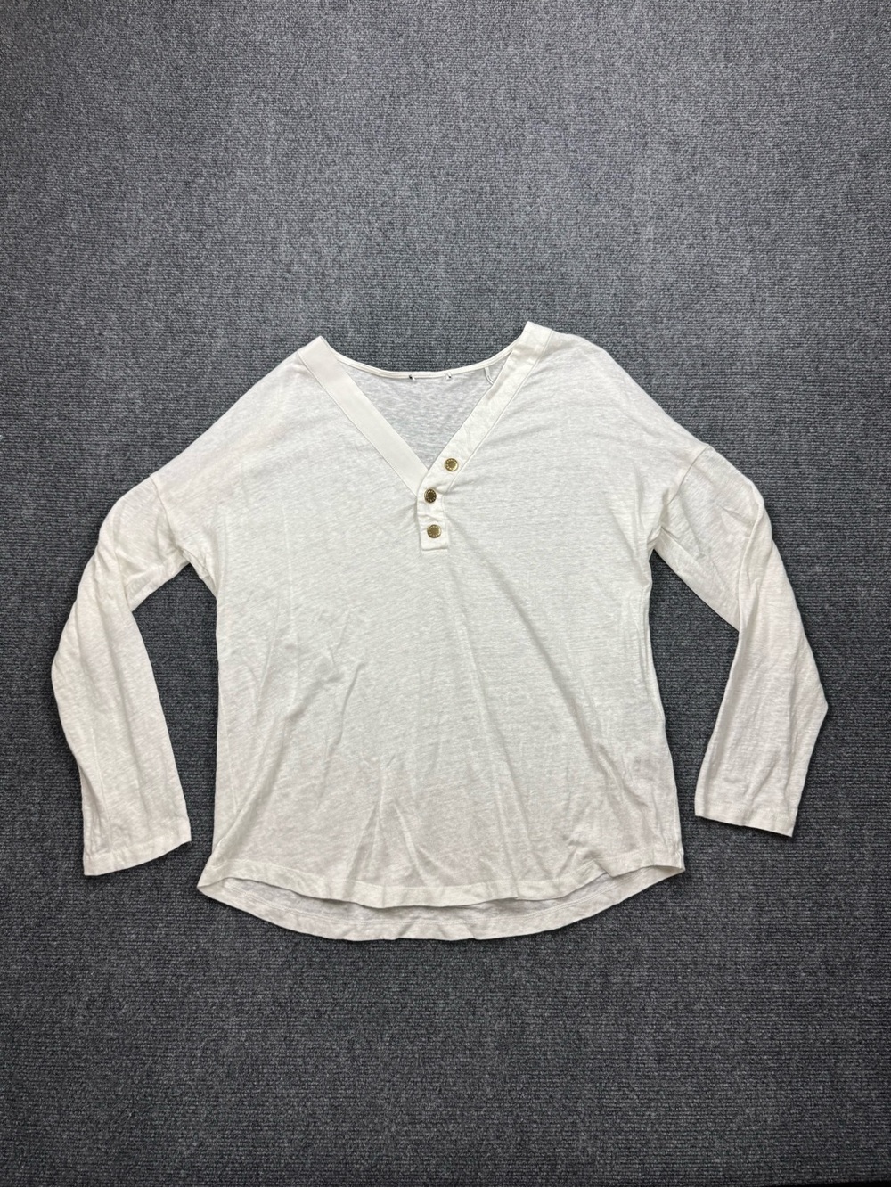 Sandro 100% Linen V-Neck Women’s Top Size Medium Long Sleeve White